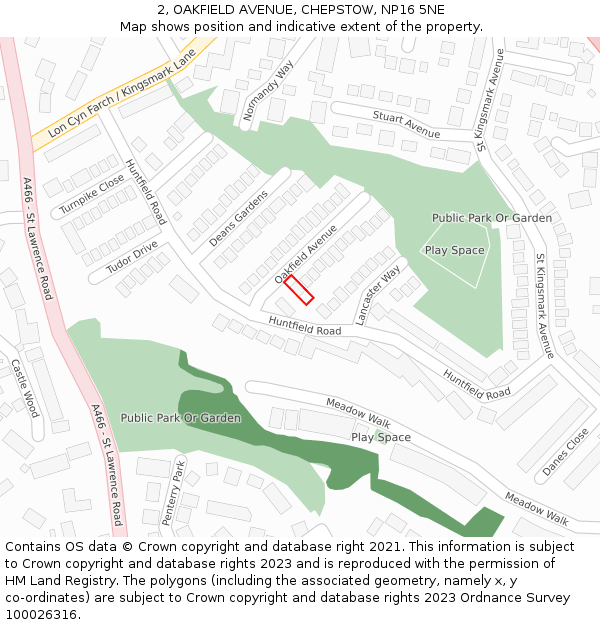 2, OAKFIELD AVENUE, CHEPSTOW, NP16 5NE: Location map and indicative extent of plot