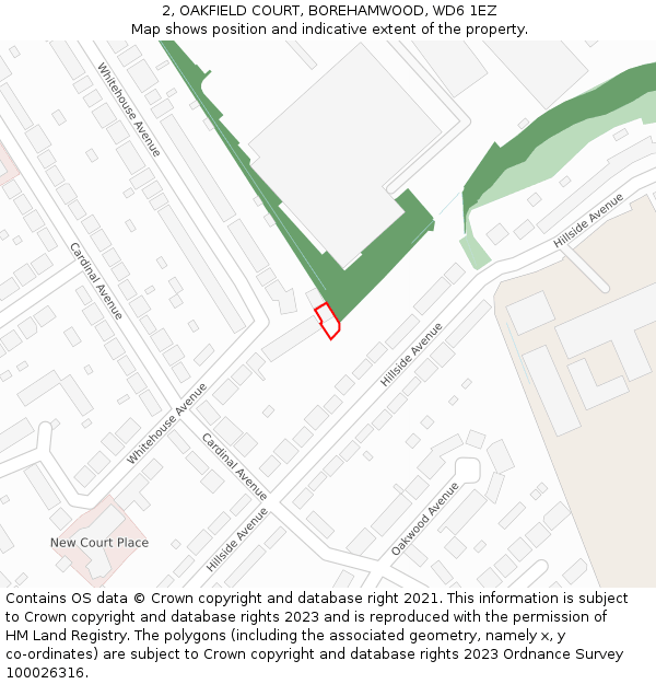 2, OAKFIELD COURT, BOREHAMWOOD, WD6 1EZ: Location map and indicative extent of plot