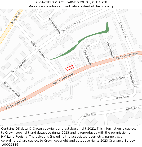 2, OAKFIELD PLACE, FARNBOROUGH, GU14 9TB: Location map and indicative extent of plot