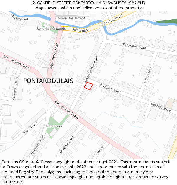 2, OAKFIELD STREET, PONTARDDULAIS, SWANSEA, SA4 8LD: Location map and indicative extent of plot