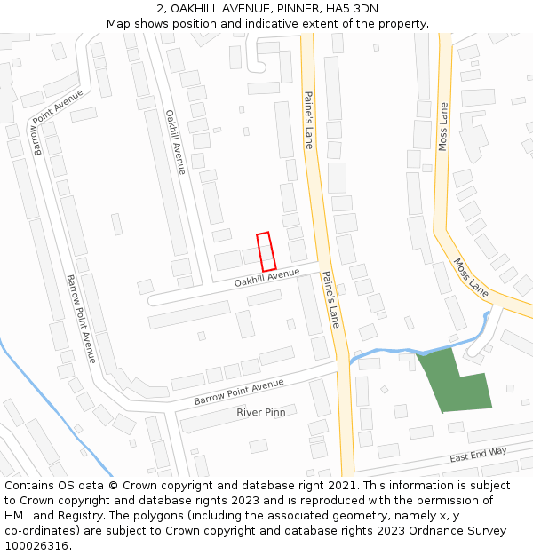 2, OAKHILL AVENUE, PINNER, HA5 3DN: Location map and indicative extent of plot