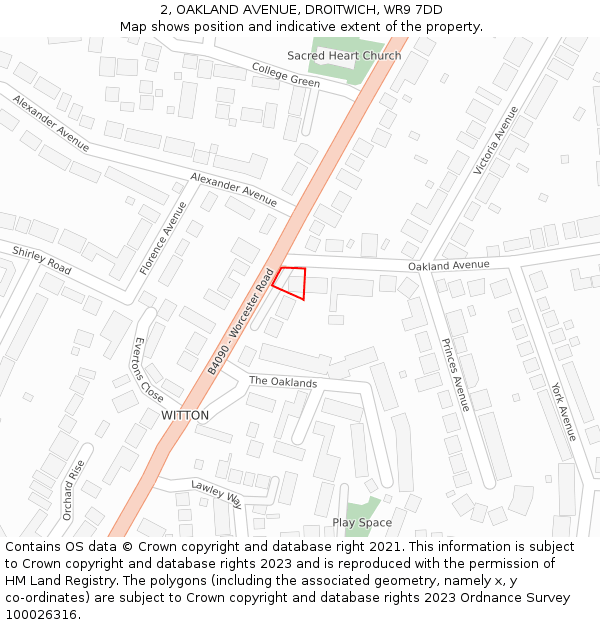 2, OAKLAND AVENUE, DROITWICH, WR9 7DD: Location map and indicative extent of plot