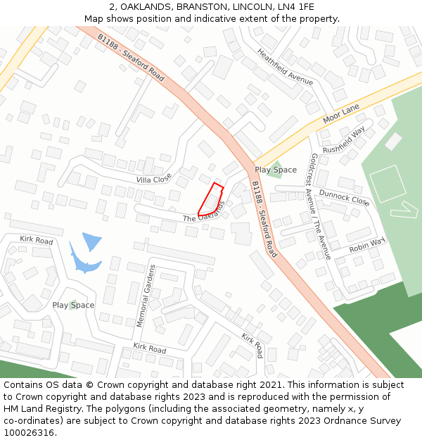 2, OAKLANDS, BRANSTON, LINCOLN, LN4 1FE: Location map and indicative extent of plot