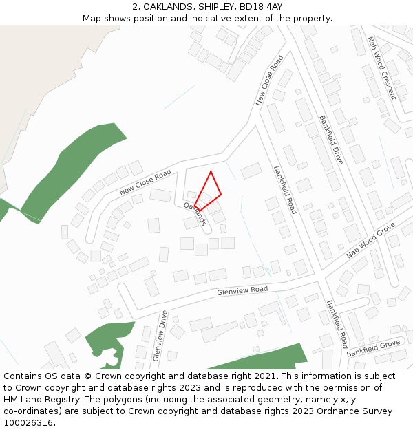 2, OAKLANDS, SHIPLEY, BD18 4AY: Location map and indicative extent of plot