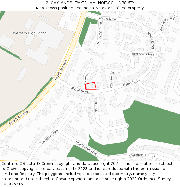 2, OAKLANDS, TAVERHAM, NORWICH, NR8 6TY: Location map and indicative extent of plot
