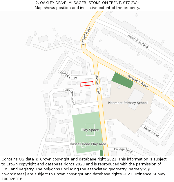 2, OAKLEY DRIVE, ALSAGER, STOKE-ON-TRENT, ST7 2WH: Location map and indicative extent of plot