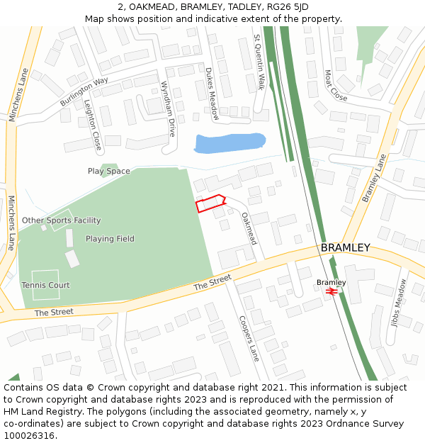 2, OAKMEAD, BRAMLEY, TADLEY, RG26 5JD: Location map and indicative extent of plot