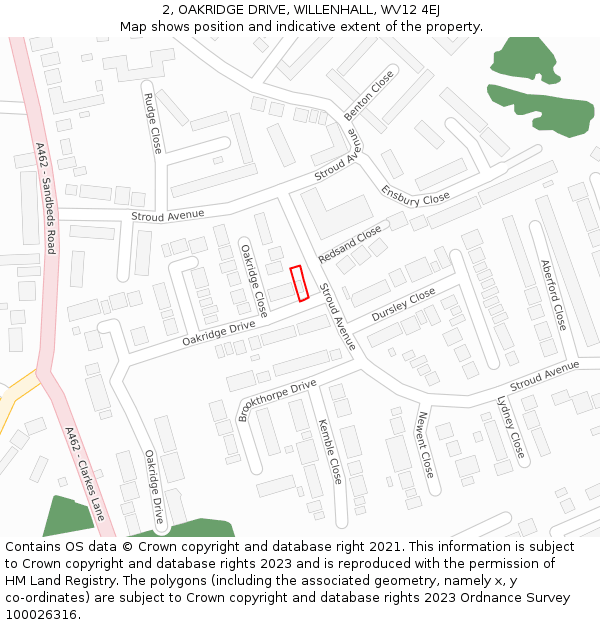 2, OAKRIDGE DRIVE, WILLENHALL, WV12 4EJ: Location map and indicative extent of plot