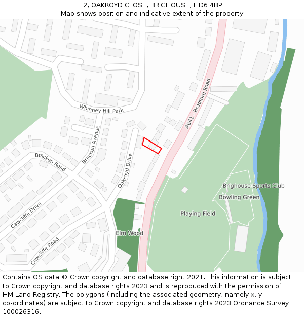 2, OAKROYD CLOSE, BRIGHOUSE, HD6 4BP: Location map and indicative extent of plot