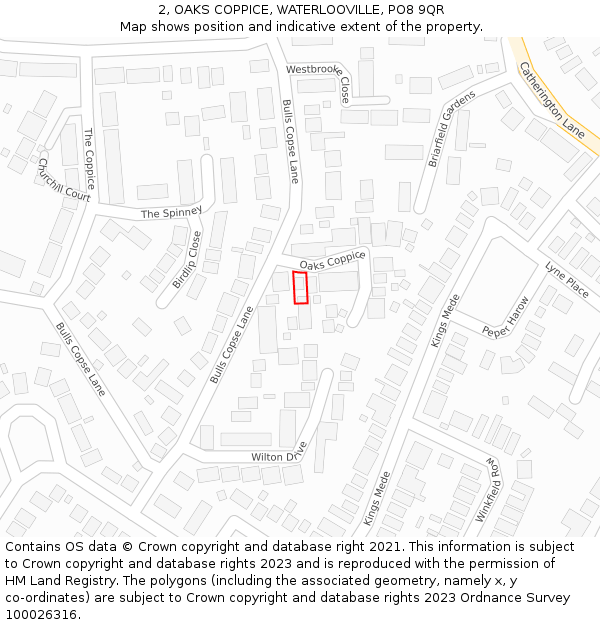 2, OAKS COPPICE, WATERLOOVILLE, PO8 9QR: Location map and indicative extent of plot