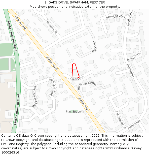2, OAKS DRIVE, SWAFFHAM, PE37 7ER: Location map and indicative extent of plot