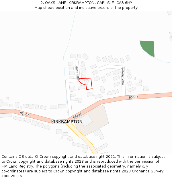 2, OAKS LANE, KIRKBAMPTON, CARLISLE, CA5 6HY: Location map and indicative extent of plot