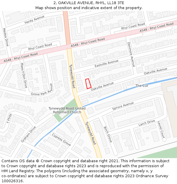 2, OAKVILLE AVENUE, RHYL, LL18 3TE: Location map and indicative extent of plot