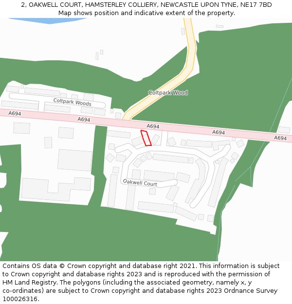 2, OAKWELL COURT, HAMSTERLEY COLLIERY, NEWCASTLE UPON TYNE, NE17 7BD: Location map and indicative extent of plot