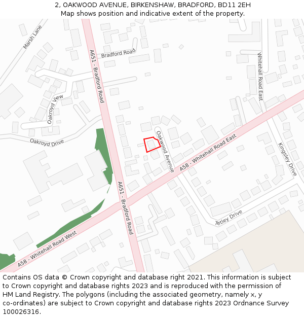 2, OAKWOOD AVENUE, BIRKENSHAW, BRADFORD, BD11 2EH: Location map and indicative extent of plot