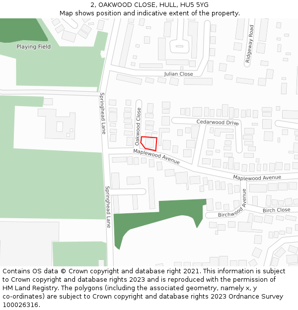 2, OAKWOOD CLOSE, HULL, HU5 5YG: Location map and indicative extent of plot