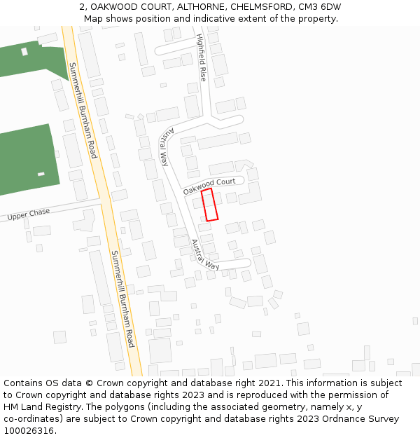 2, OAKWOOD COURT, ALTHORNE, CHELMSFORD, CM3 6DW: Location map and indicative extent of plot