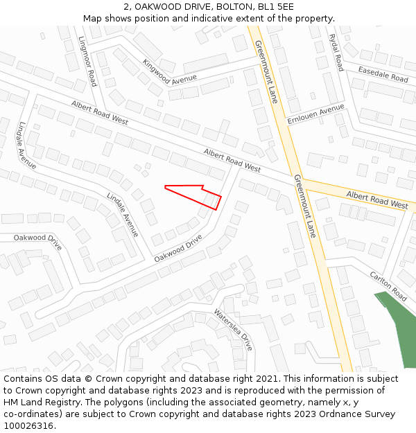 2, OAKWOOD DRIVE, BOLTON, BL1 5EE: Location map and indicative extent of plot