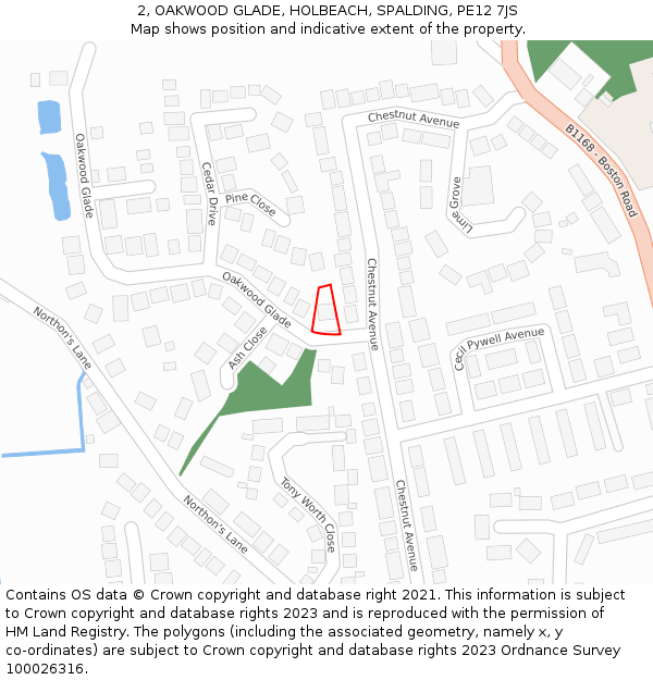 2, OAKWOOD GLADE, HOLBEACH, SPALDING, PE12 7JS: Location map and indicative extent of plot