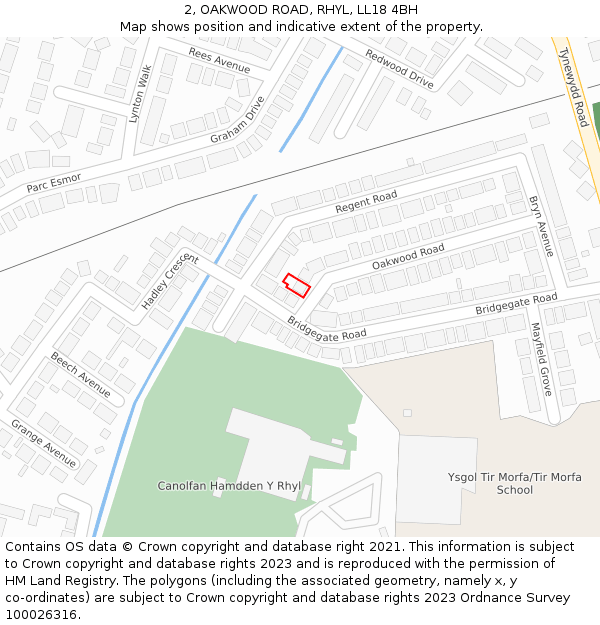 2, OAKWOOD ROAD, RHYL, LL18 4BH: Location map and indicative extent of plot