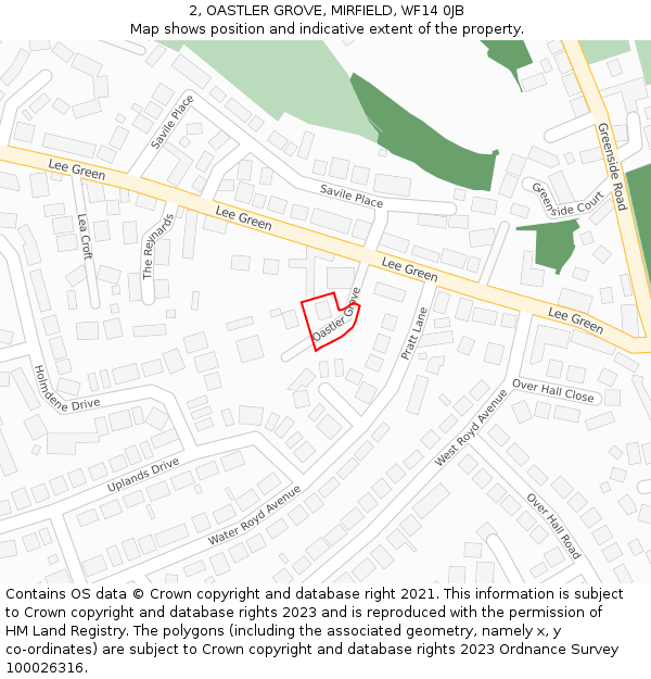 2, OASTLER GROVE, MIRFIELD, WF14 0JB: Location map and indicative extent of plot