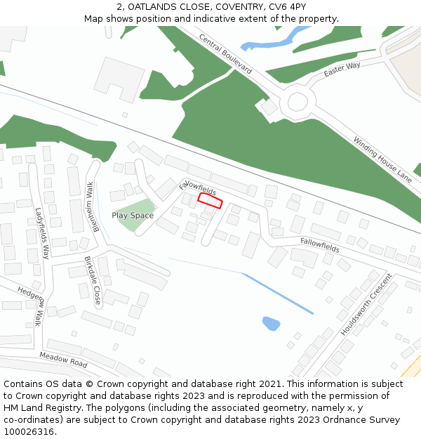 2, OATLANDS CLOSE, COVENTRY, CV6 4PY: Location map and indicative extent of plot