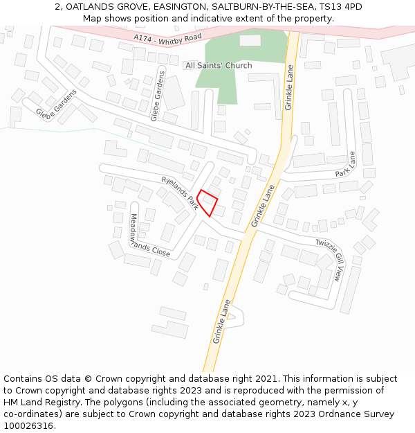 2, OATLANDS GROVE, EASINGTON, SALTBURN-BY-THE-SEA, TS13 4PD: Location map and indicative extent of plot
