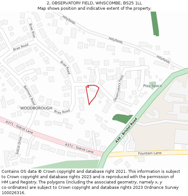 2, OBSERVATORY FIELD, WINSCOMBE, BS25 1LL: Location map and indicative extent of plot