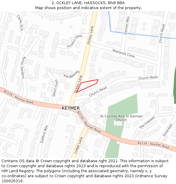 2, OCKLEY LANE, HASSOCKS, BN6 8BA: Location map and indicative extent of plot