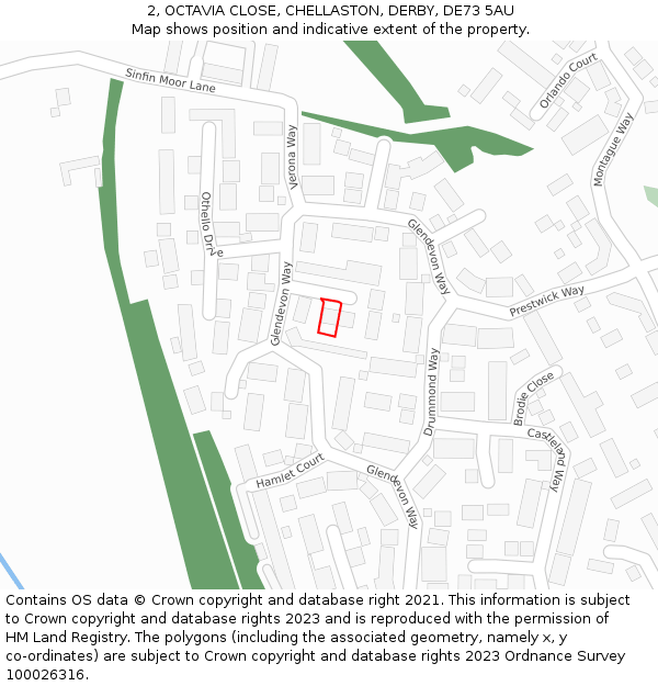 2, OCTAVIA CLOSE, CHELLASTON, DERBY, DE73 5AU: Location map and indicative extent of plot