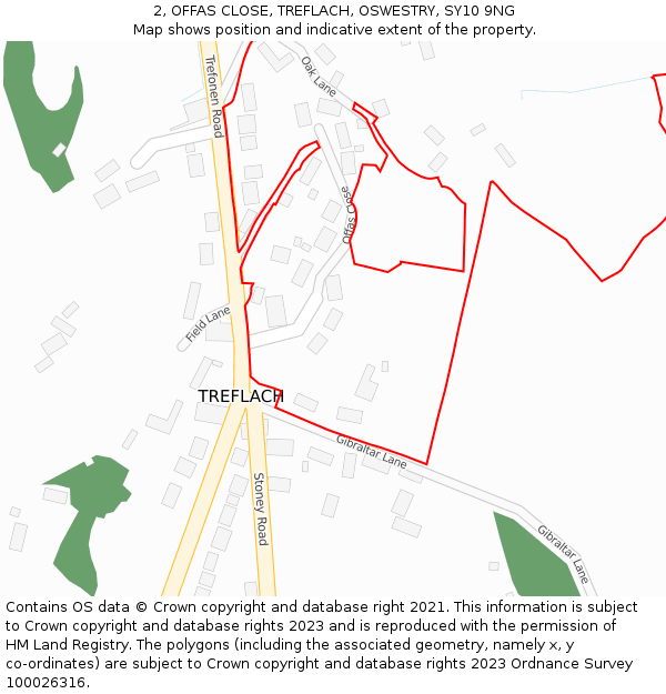2, OFFAS CLOSE, TREFLACH, OSWESTRY, SY10 9NG: Location map and indicative extent of plot