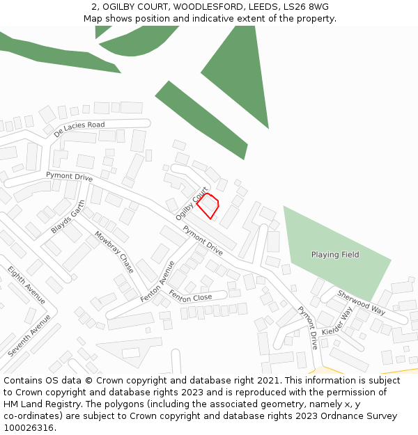 2, OGILBY COURT, WOODLESFORD, LEEDS, LS26 8WG: Location map and indicative extent of plot