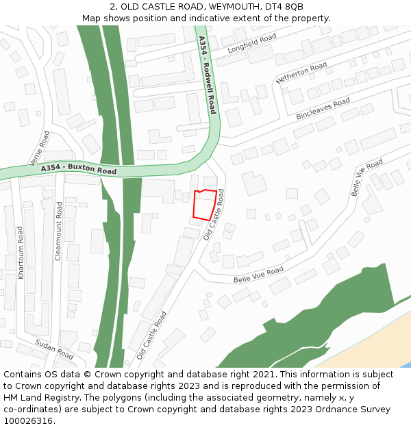 2, OLD CASTLE ROAD, WEYMOUTH, DT4 8QB: Location map and indicative extent of plot