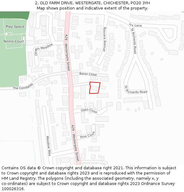 2, OLD FARM DRIVE, WESTERGATE, CHICHESTER, PO20 3YH: Location map and indicative extent of plot