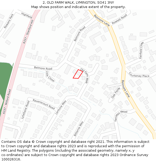 2, OLD FARM WALK, LYMINGTON, SO41 3NY: Location map and indicative extent of plot