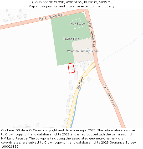 2, OLD FORGE CLOSE, WOODTON, BUNGAY, NR35 2LJ: Location map and indicative extent of plot