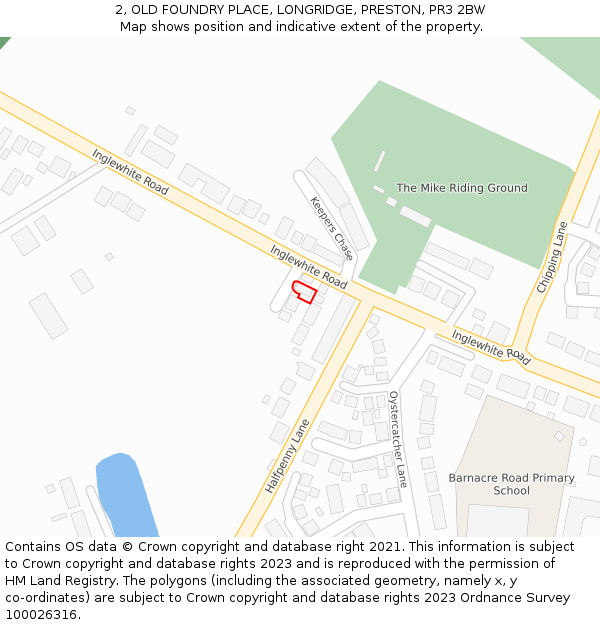 2, OLD FOUNDRY PLACE, LONGRIDGE, PRESTON, PR3 2BW: Location map and indicative extent of plot