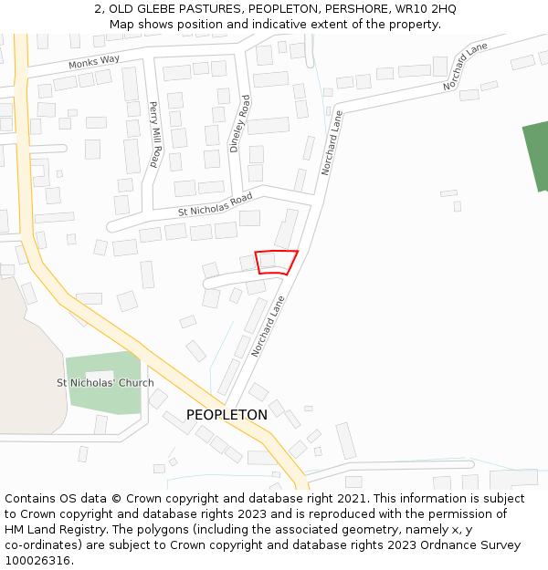 2, OLD GLEBE PASTURES, PEOPLETON, PERSHORE, WR10 2HQ: Location map and indicative extent of plot