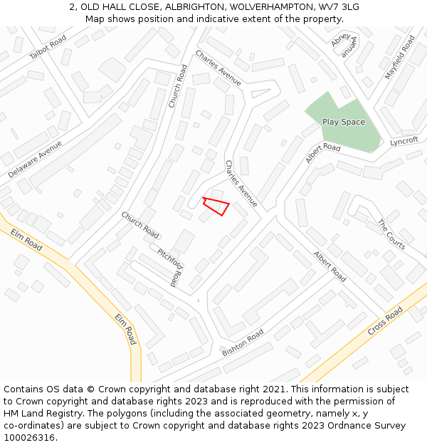 2, OLD HALL CLOSE, ALBRIGHTON, WOLVERHAMPTON, WV7 3LG: Location map and indicative extent of plot