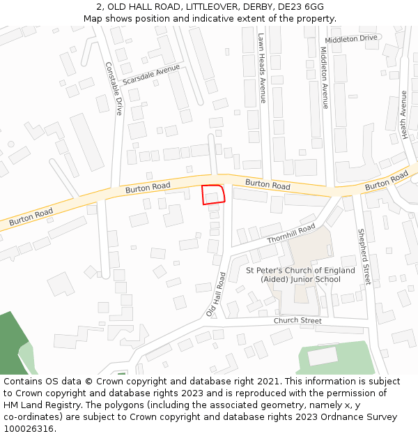 2, OLD HALL ROAD, LITTLEOVER, DERBY, DE23 6GG: Location map and indicative extent of plot