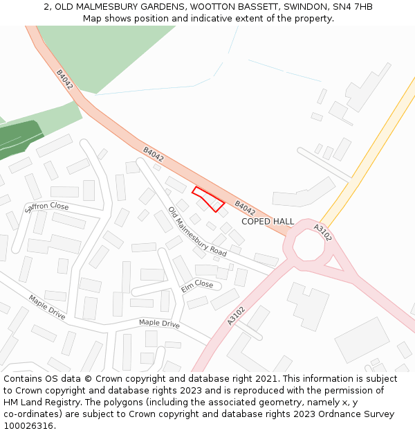 2, OLD MALMESBURY GARDENS, WOOTTON BASSETT, SWINDON, SN4 7HB: Location map and indicative extent of plot