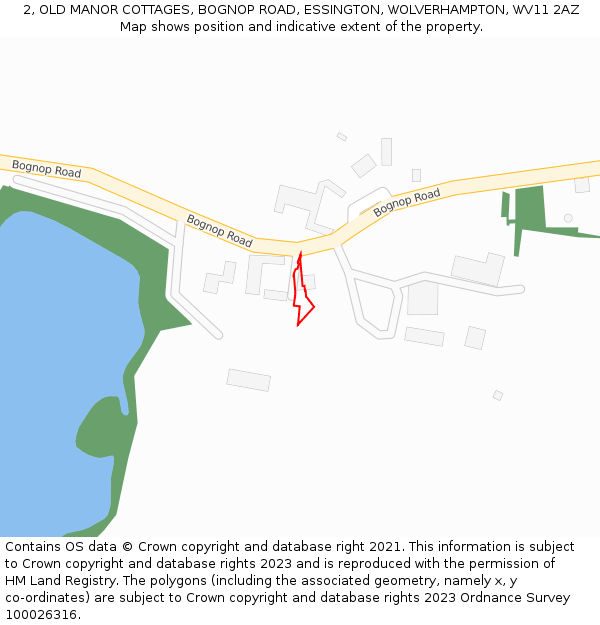 2, OLD MANOR COTTAGES, BOGNOP ROAD, ESSINGTON, WOLVERHAMPTON, WV11 2AZ: Location map and indicative extent of plot