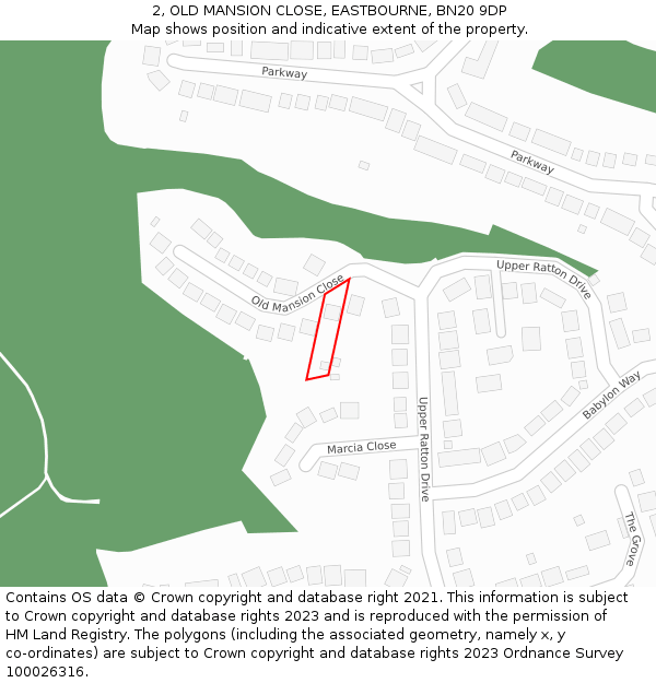 2, OLD MANSION CLOSE, EASTBOURNE, BN20 9DP: Location map and indicative extent of plot