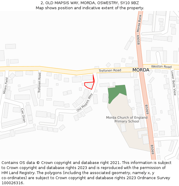 2, OLD MAPSIS WAY, MORDA, OSWESTRY, SY10 9BZ: Location map and indicative extent of plot