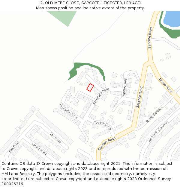 2, OLD MERE CLOSE, SAPCOTE, LEICESTER, LE9 4GD: Location map and indicative extent of plot