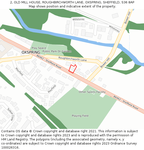 2, OLD MILL HOUSE, ROUGHBIRCHWORTH LANE, OXSPRING, SHEFFIELD, S36 8AP: Location map and indicative extent of plot