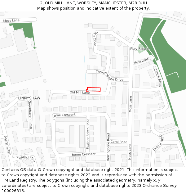2, OLD MILL LANE, WORSLEY, MANCHESTER, M28 3UH: Location map and indicative extent of plot
