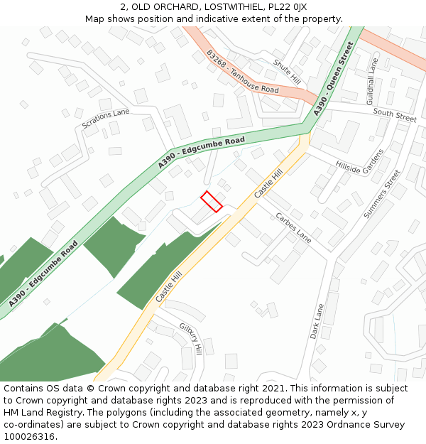 2, OLD ORCHARD, LOSTWITHIEL, PL22 0JX: Location map and indicative extent of plot
