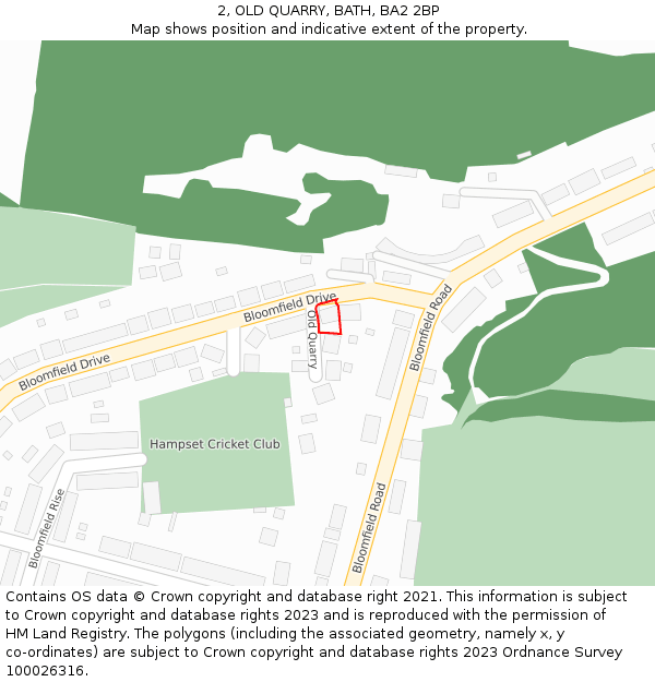 2, OLD QUARRY, BATH, BA2 2BP: Location map and indicative extent of plot