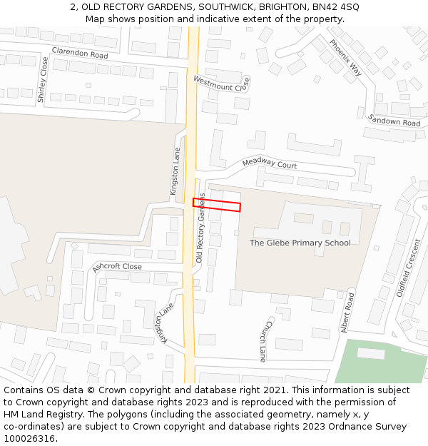 2, OLD RECTORY GARDENS, SOUTHWICK, BRIGHTON, BN42 4SQ: Location map and indicative extent of plot